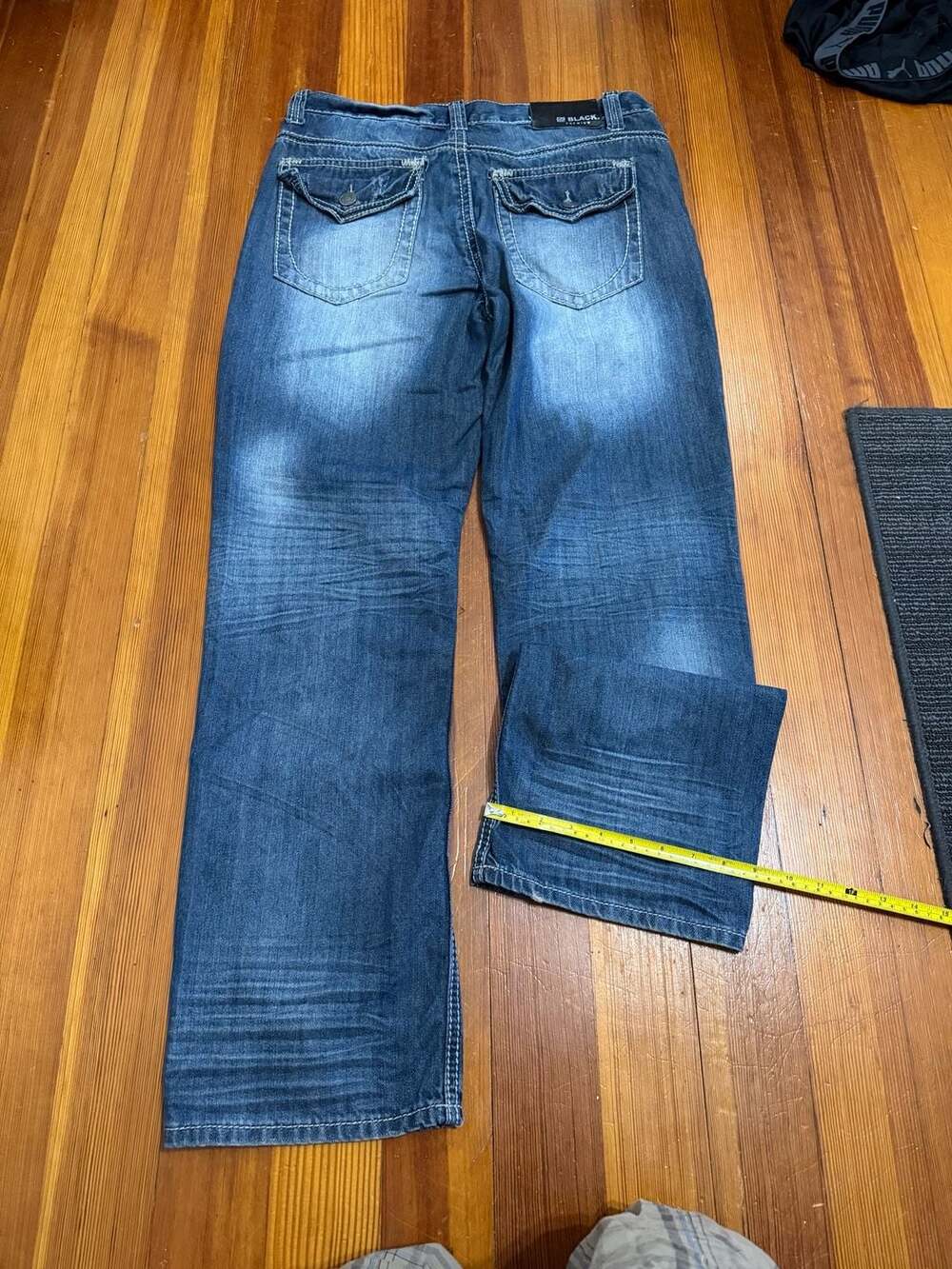 Black Premium Relaxed Straight Medium Wash Contrast Stitch Jeans
